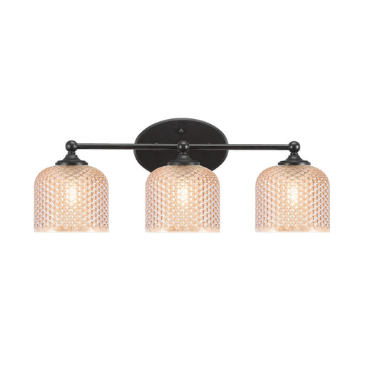 Toltec Capri 23.25in 3-Light Bath Bar | Modern Matte Black Steel and Amber Textured Glass | Bathroom Vanity Light | 23.25 x 9 x 8.25 in | Model 5913-MB-4613
