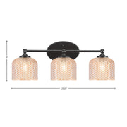 Toltec Capri 23.25in 3-Light Bath Bar | Modern Matte Black Steel and Amber Textured Glass | Bathroom Vanity Light | 23.25 x 9 x 8.25 in | Model 5913-MB-4613