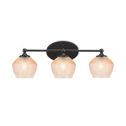 Toltec Capri 23.25in 3-Light Bath Bar | Modern Matte Black Steel and Amber Textured Glass | Bathroom Vanity Lighting | 23.25 x 9 x 8.25 in | Model 5913-MB-4623