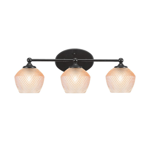 Toltec Capri 23.25in 3-Light Bath Bar | Modern Matte Black Steel and Amber Textured Glass | Bathroom Vanity Lighting | 23.25 x 9 x 8.25 in | Model 5913-MB-4623