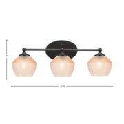 Toltec Capri 23.25in 3-Light Bath Bar | Modern Matte Black Steel and Amber Textured Glass | Bathroom Vanity Lighting | 23.25 x 9 x 8.25 in | Model 5913-MB-4623