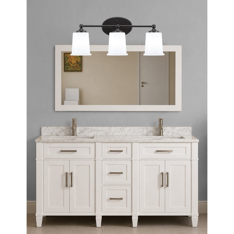 Toltec Capri 3-Light Bath Bar | Modern Matte Black Steel and White Opal Glass | Bathroom Vanity & Powder Room | 8.25 x 9.25 in | Model 5913-MB-5031
