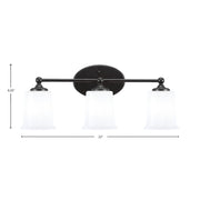 Toltec Capri 3-Light Bath Bar | Modern Matte Black Steel and White Opal Glass | Bathroom Vanity & Powder Room | 8.25 x 9.25 in | Model 5913-MB-5031