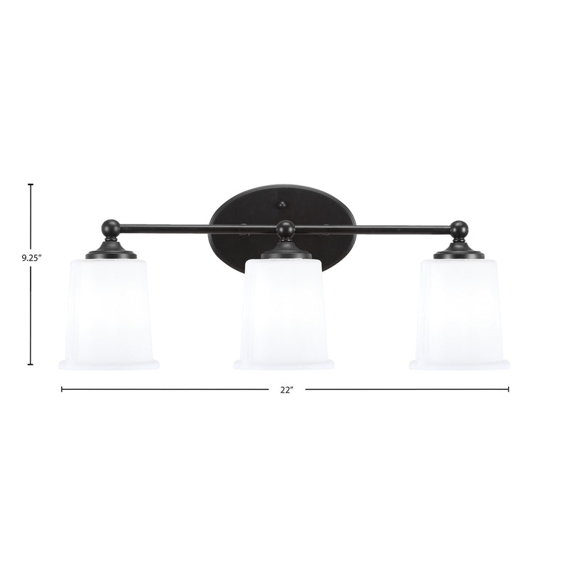 Toltec Capri 3-Light Bath Bar | Modern Matte Black Steel and White Opal Glass | Bathroom Vanity & Powder Room | 8.25 x 9.25 in | Model 5913-MB-5031