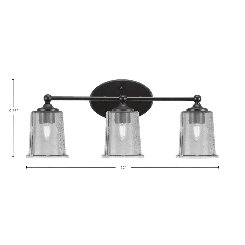 Toltec Capri 3-Light Bath Bar | Modern Matte Black Steel and Smoke Bubble Glass | Bathroom Vanity & Powder Room | 8.25 x 9.25 in | Model 5913-MB-5032