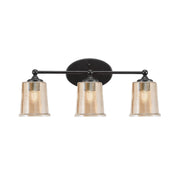 Toltec Capri 3-Light Bath Bar | Modern Matte Black Steel and Amber Bubble Glass | Bathroom Vanity Light | 8.25 x 9.25 in | Model 5913-MB-5033