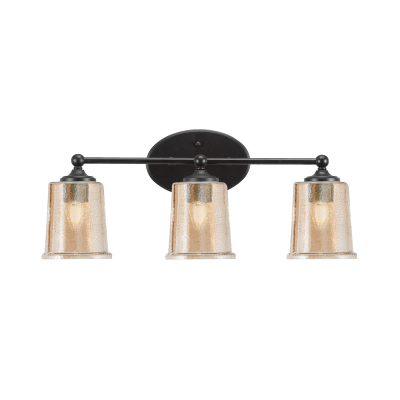 Toltec Capri 3-Light Bath Bar | Modern Matte Black Steel and Amber Bubble Glass | Bathroom Vanity Light | 8.25 x 9.25 in | Model 5913-MB-5033