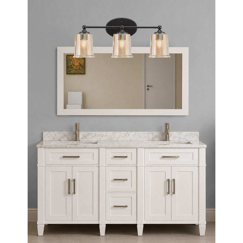 Toltec Capri 3-Light Bath Bar | Modern Matte Black Steel and Amber Bubble Glass | Bathroom Vanity Light | 8.25 x 9.25 in | Model 5913-MB-5033