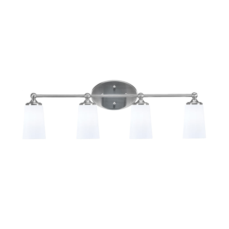 Toltec Capri 4-Light Bath Bar | Brushed Nickel and White Opal Glass | Bathroom Vanity & Powder Room | 7.5 x 10.25 in | Model 5914-BN-261