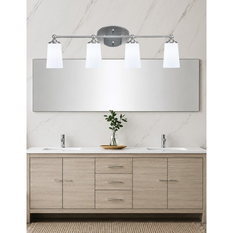 Toltec Capri 4-Light Bath Bar | Brushed Nickel and White Opal Glass | Bathroom Vanity & Powder Room | 7.5 x 10.25 in | Model 5914-BN-261