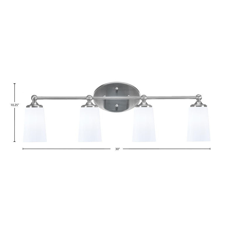 Toltec Capri 4-Light Bath Bar | Brushed Nickel and White Opal Glass | Bathroom Vanity & Powder Room | 7.5 x 10.25 in | Model 5914-BN-261