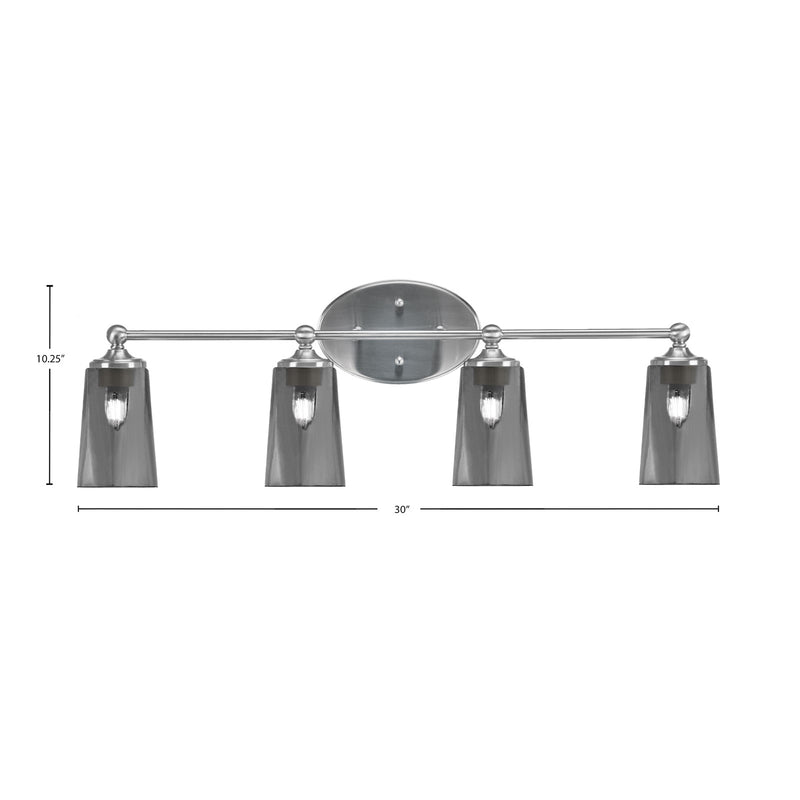 Toltec Capri 4-Light Bath Bar | Brushed Nickel and Smoke Bubble Glass | Bathroom Vanity & Powder Room | 7.5 x 10.25 in | Model 5914-BN-262