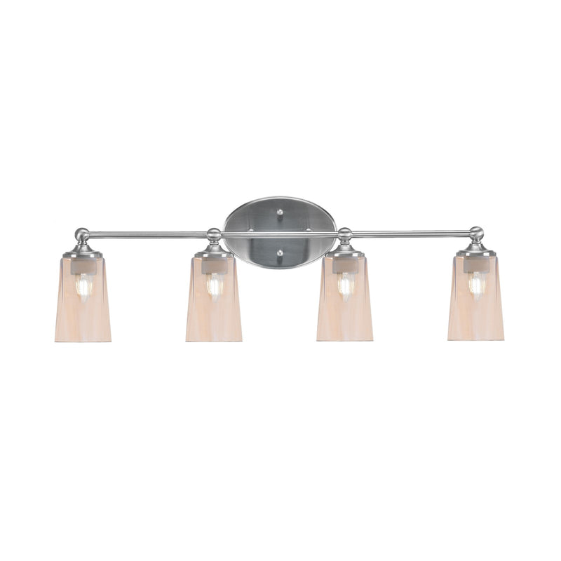 Toltec Capri 4-Light Bath Bar | Brushed Nickel and Amber Gradient Glass | Bathroom Vanity & Powder Room | 7.5 x 10.25 in | Model 5914-BN-263