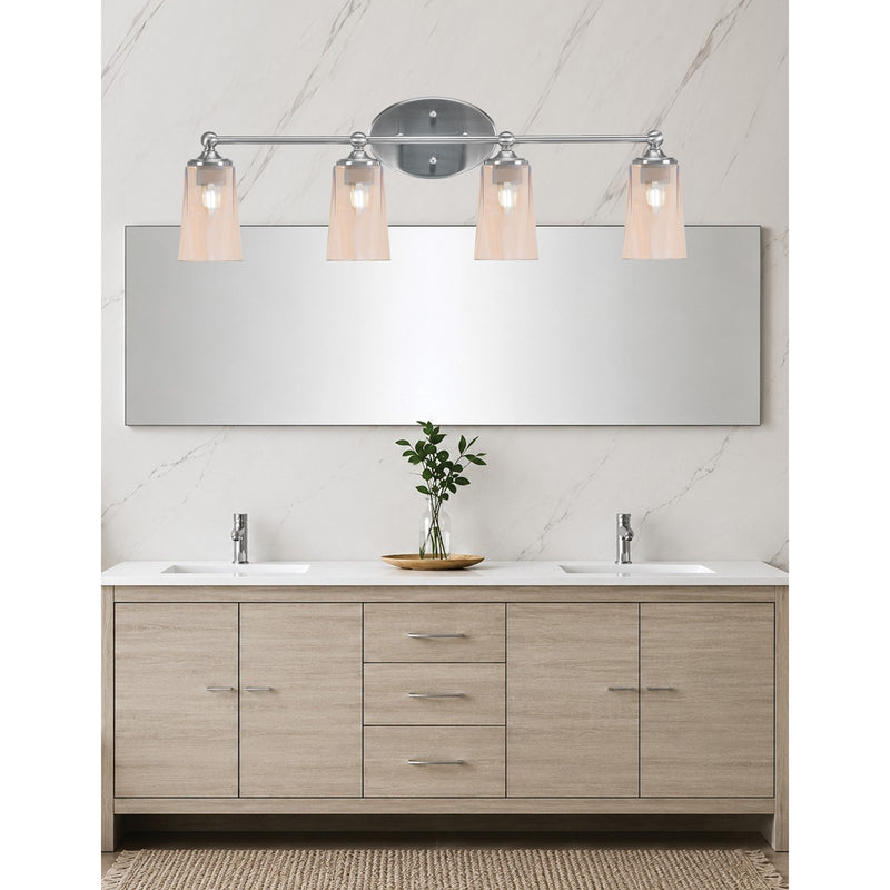 Toltec Capri 4-Light Bath Bar | Brushed Nickel and Amber Gradient Glass | Bathroom Vanity & Powder Room | 7.5 x 10.25 in | Model 5914-BN-263