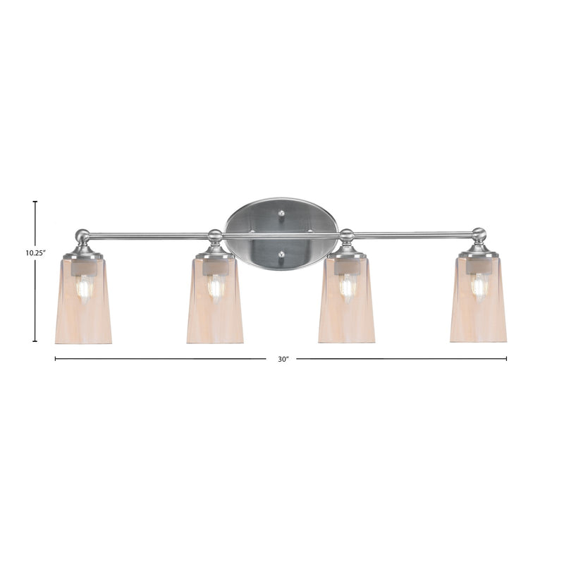 Toltec Capri 4-Light Bath Bar | Brushed Nickel and Amber Gradient Glass | Bathroom Vanity & Powder Room | 7.5 x 10.25 in | Model 5914-BN-263