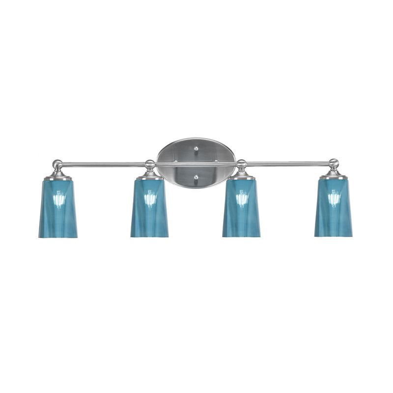 Toltec Capri 4-Light Bath Bar | Brushed Nickel and Blue Gradient Glass | Bathroom Vanity & Powder Room | 7.5 x 10.25 in | Model 5914-BN-265