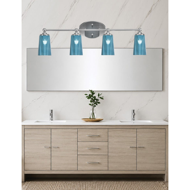 Toltec Capri 4-Light Bath Bar | Brushed Nickel and Blue Gradient Glass | Bathroom Vanity & Powder Room | 7.5 x 10.25 in | Model 5914-BN-265