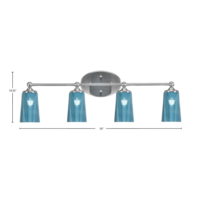 Toltec Capri 4-Light Bath Bar | Brushed Nickel and Blue Gradient Glass | Bathroom Vanity & Powder Room | 7.5 x 10.25 in | Model 5914-BN-265