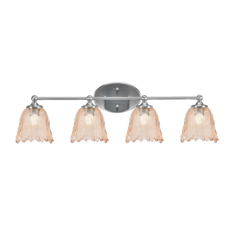 Toltec Capri 4-Light Bath Bar | Brushed Nickel and Amber Lava Glass | Bathroom & Powder Room Vanity | 8.75 x 10 in | Model 5914-BN-4233