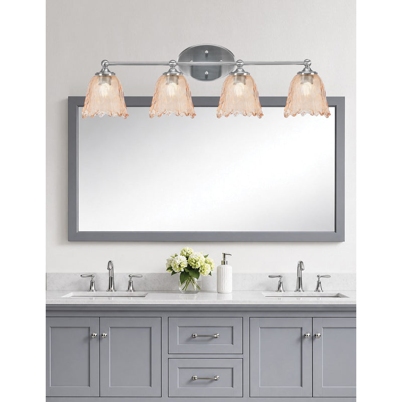 Toltec Capri 4-Light Bath Bar | Brushed Nickel and Amber Lava Glass | Bathroom & Powder Room Vanity | 8.75 x 10 in | Model 5914-BN-4233