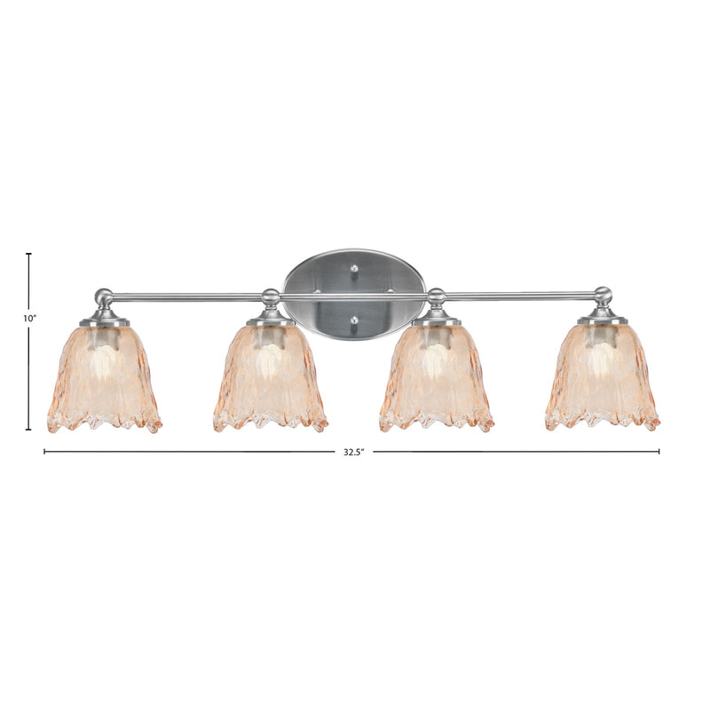 Toltec Capri 4-Light Bath Bar | Brushed Nickel and Amber Lava Glass | Bathroom & Powder Room Vanity | 8.75 x 10 in | Model 5914-BN-4233