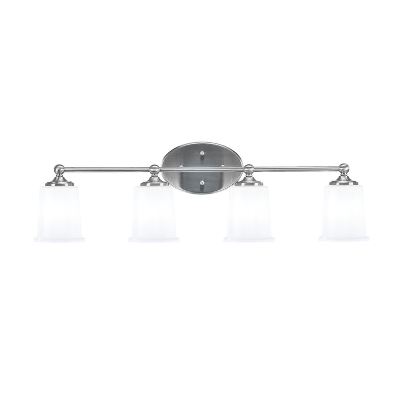 Toltec Capri 4-Light Bath Bar | Contemporary Brushed Nickel and White Opal Glass | Bathroom & Powder Room Vanity Light | 8.25 x 9.25 in | Model 5914-BN-5031