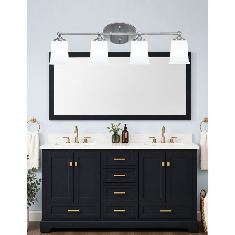 Toltec Capri 4-Light Bath Bar | Contemporary Brushed Nickel and White Opal Glass | Bathroom & Powder Room Vanity Light | 8.25 x 9.25 in | Model 5914-BN-5031