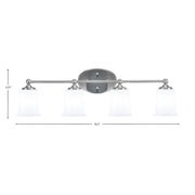 Toltec Capri 4-Light Bath Bar | Contemporary Brushed Nickel and White Opal Glass | Bathroom & Powder Room Vanity Light | 8.25 x 9.25 in | Model 5914-BN-5031