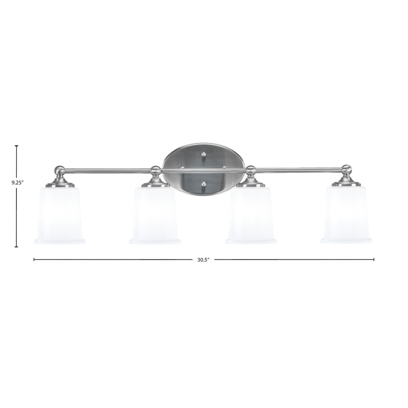 Toltec Capri 4-Light Bath Bar | Contemporary Brushed Nickel and White Opal Glass | Bathroom & Powder Room Vanity Light | 8.25 x 9.25 in | Model 5914-BN-5031