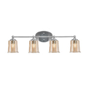 Toltec Capri 4-Light Bath Bar | Contemporary Brushed Nickel and Amber Bubble Glass | Bathroom & Powder Room Vanity Light | 8.25 x 9.25 in | Model 5914-BN-5033