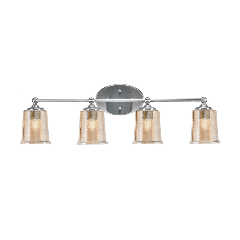 Toltec Capri 4-Light Bath Bar | Contemporary Brushed Nickel and Amber Bubble Glass | Bathroom & Powder Room Vanity Light | 8.25 x 9.25 in | Model 5914-BN-5033