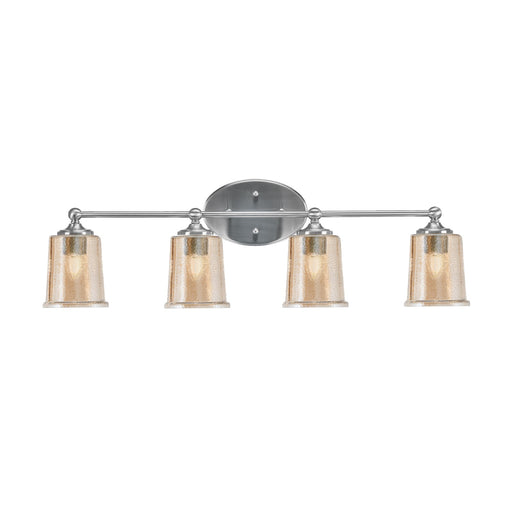 Toltec Capri 4-Light Bath Bar | Contemporary Brushed Nickel and Amber Bubble Glass | Bathroom & Powder Room Vanity Light | 8.25 x 9.25 in | Model 5914-BN-5033