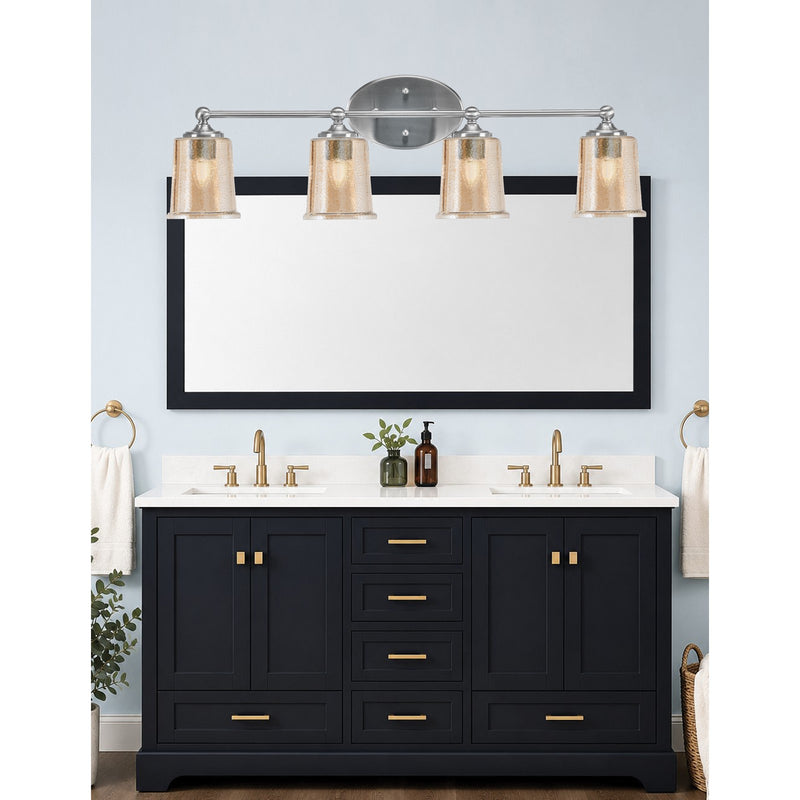 Toltec Capri 4-Light Bath Bar | Contemporary Brushed Nickel and Amber Bubble Glass | Bathroom & Powder Room Vanity Light | 8.25 x 9.25 in | Model 5914-BN-5033