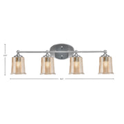 Toltec Capri 4-Light Bath Bar | Contemporary Brushed Nickel and Amber Bubble Glass | Bathroom & Powder Room Vanity Light | 8.25 x 9.25 in | Model 5914-BN-5033