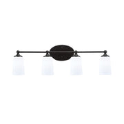 Toltec Capri 4-Light Bath Bar | Matte Black and White Opal Glass | Bathroom & Powder Room Vanity | 7.5 x 10.25 in | Model 5914-MB-261