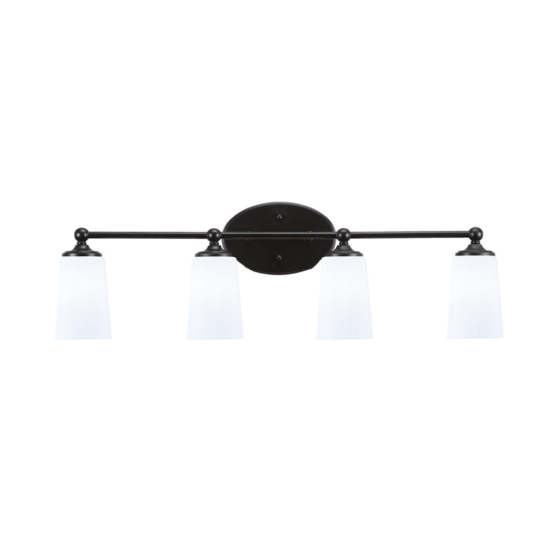 Toltec Capri 4-Light Bath Bar | Matte Black and White Opal Glass | Bathroom & Powder Room Vanity | 7.5 x 10.25 in | Model 5914-MB-261