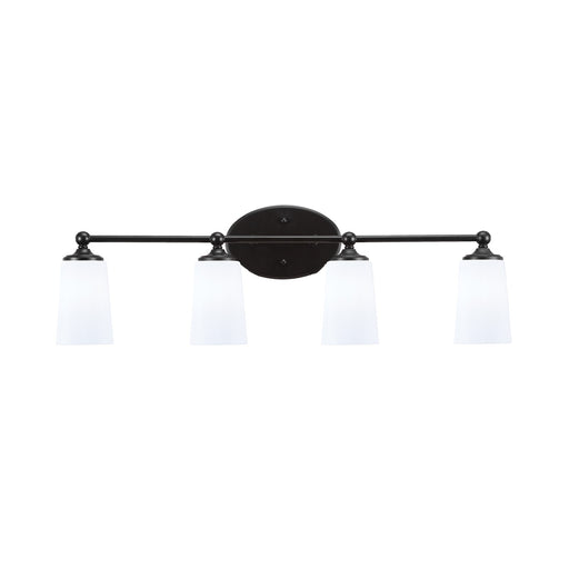 Toltec Capri 4-Light Bath Bar | Matte Black and White Opal Glass | Bathroom & Powder Room Vanity | 7.5 x 10.25 in | Model 5914-MB-261