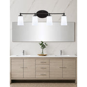 Toltec Capri 4-Light Bath Bar | Matte Black and White Opal Glass | Bathroom & Powder Room Vanity | 7.5 x 10.25 in | Model 5914-MB-261