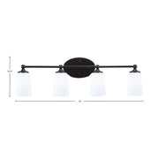 Toltec Capri 4-Light Bath Bar | Matte Black and White Opal Glass | Bathroom & Powder Room Vanity | 7.5 x 10.25 in | Model 5914-MB-261