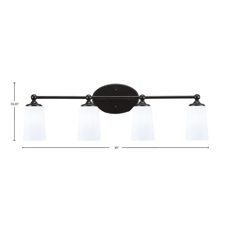 Toltec Capri 4-Light Bath Bar | Matte Black and White Opal Glass | Bathroom & Powder Room Vanity | 7.5 x 10.25 in | Model 5914-MB-261