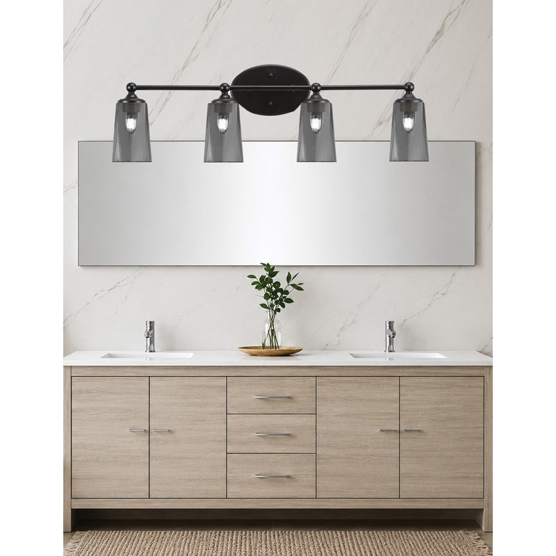 Toltec Capri 4-Light Bath Bar | Matte Black and Smoke Bubble Glass | Bathroom & Powder Room Vanity | 7.5 x 10.25 in | Model 5914-MB-262