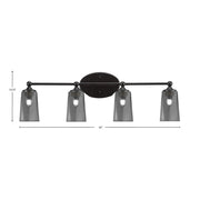 Toltec Capri 4-Light Bath Bar | Matte Black and Smoke Bubble Glass | Bathroom & Powder Room Vanity | 7.5 x 10.25 in | Model 5914-MB-262