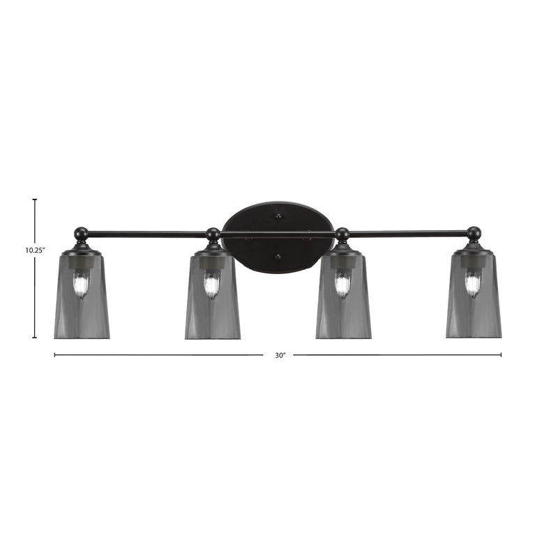 Toltec Capri 4-Light Bath Bar | Matte Black and Smoke Bubble Glass | Bathroom & Powder Room Vanity | 7.5 x 10.25 in | Model 5914-MB-262
