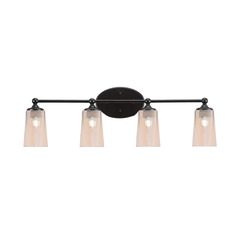 Toltec Capri 4-Light Bath Bar | Modern Matte Black and Amber Gradient Glass | Bathroom Vanity & Powder Room | 7.5 x 10.25 in | Model 5914-MB-263