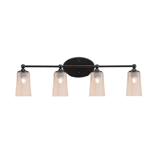 Toltec Capri 4-Light Bath Bar | Modern Matte Black and Amber Gradient Glass | Bathroom Vanity & Powder Room | 7.5 x 10.25 in | Model 5914-MB-263