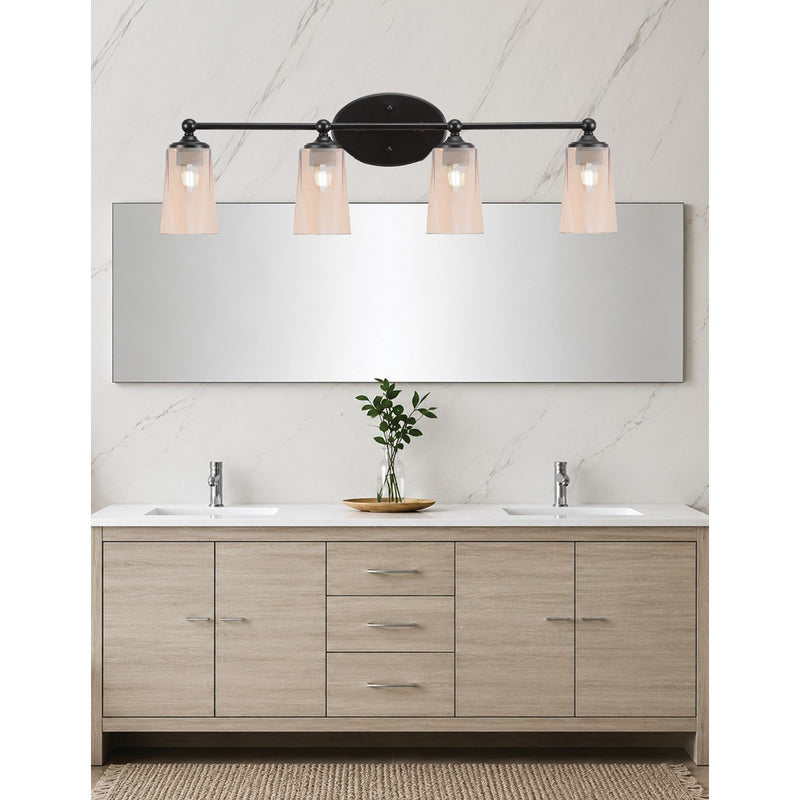 Toltec Capri 4-Light Bath Bar | Modern Matte Black and Amber Gradient Glass | Bathroom Vanity & Powder Room | 7.5 x 10.25 in | Model 5914-MB-263
