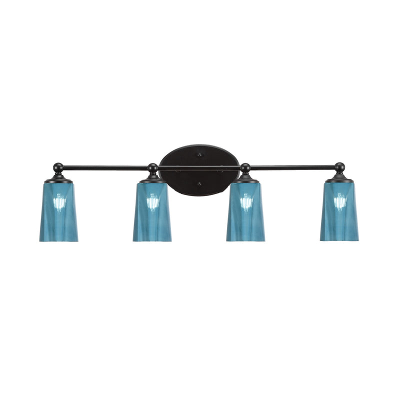 Toltec Capri 4-Light Bath Bar | Modern Matte Black and Blue Gradient Glass | Bathroom Vanity & Powder Room | 7.5 x 10.25 in | Model 5914-MB-265
