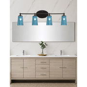 Toltec Capri 4-Light Bath Bar | Modern Matte Black and Blue Gradient Glass | Bathroom Vanity & Powder Room | 7.5 x 10.25 in | Model 5914-MB-265