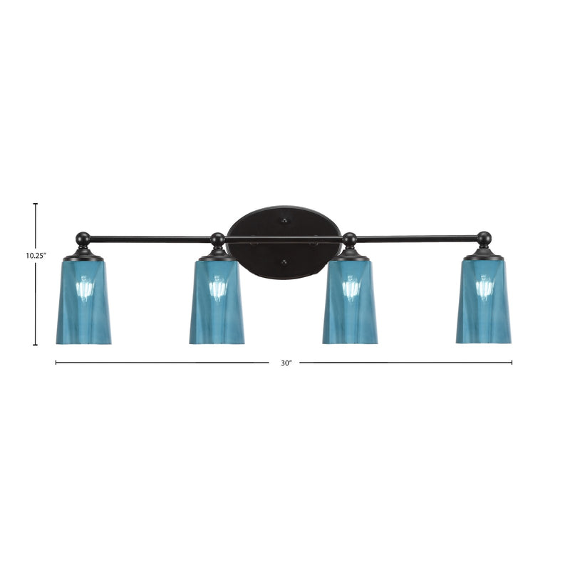 Toltec Capri 4-Light Bath Bar | Modern Matte Black and Blue Gradient Glass | Bathroom Vanity & Powder Room | 7.5 x 10.25 in | Model 5914-MB-265