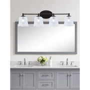 Toltec Capri 4-Light Bath Bar | Modern Matte Black Steel and Clear Lava Glass | Bathroom Vanity Light | 8.75 x 8.75 x 10 in | Model 5914-MB-4230
